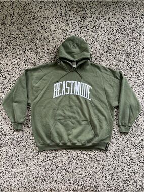 Beastmode Hoodie Green Spellout Front Pullover Gildan Men’s 3XL